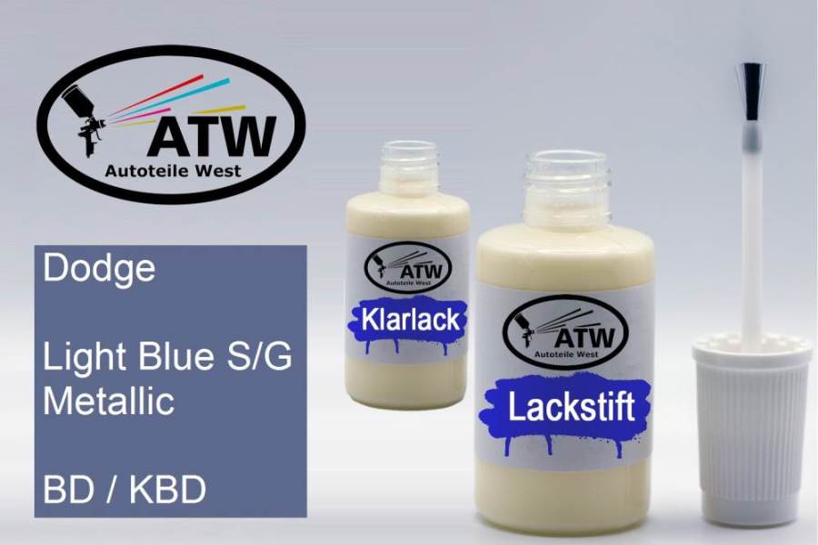 Dodge, Light Blue S/G Metallic, BD / KBD: 20ml Lackstift + 20ml Klarlack - Set, von ATW Autoteile West.